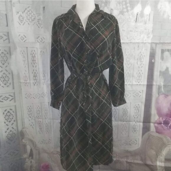 1980s Vintage Pierre Balmain Plaid Shirt Dress Siz - Picture 4 of 6